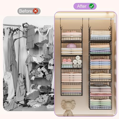 6 Tier Hanging Closet Organizers and Storage Stackable Hanging Closet Shelves...