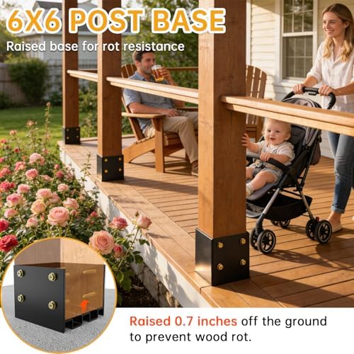 6x6 Post Base for Concrete Heavy Duty（4PCS Extra-Thick 3mm Steel