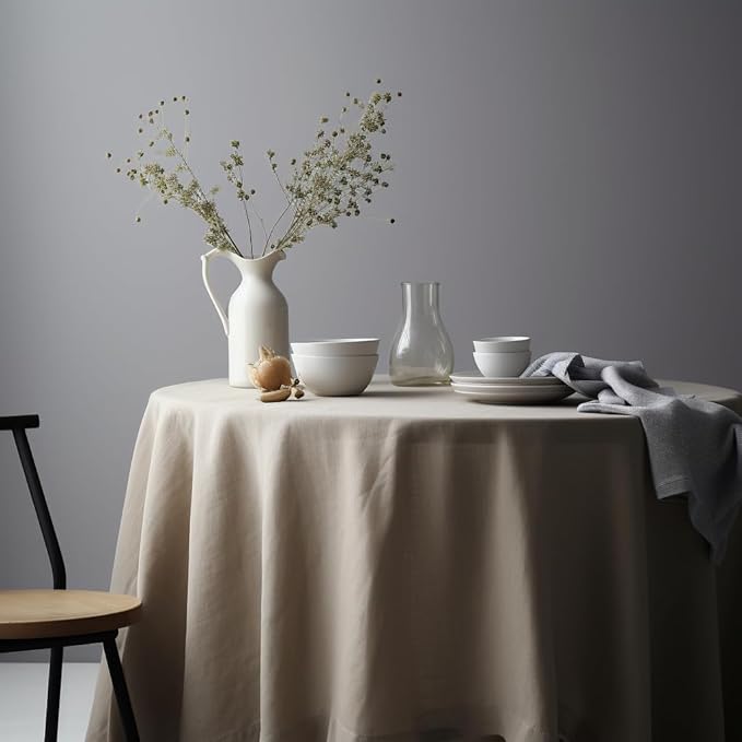 EVERLY 100% Pure Linen Round Tablecloths 70Inch Round Machine Washable Tablec...