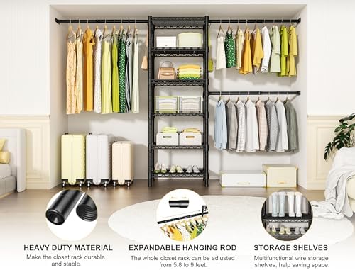 Ulif M5 Wall Mounted Clothes Garment Rack, Heavy Duty Closet Storage System