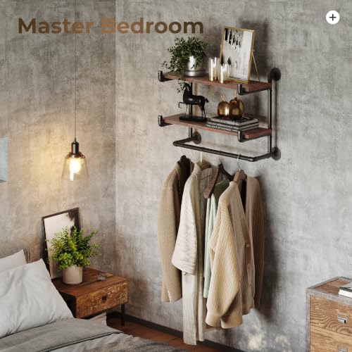 30in Industrial Pipe Clothing Rack, 2-Tier Wall Mounted