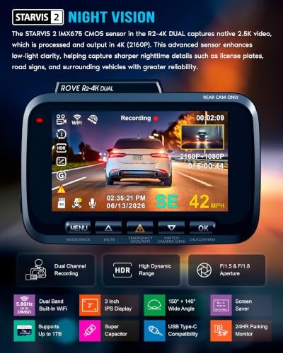 ROVE R2-4K DUAL Dash Cam Front and Rear with Ultimate Hardwire Kit