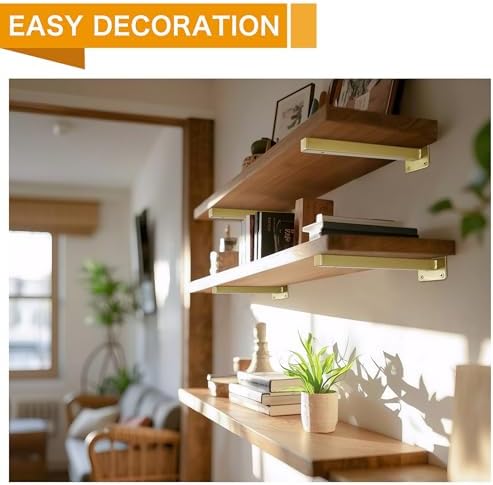 EZYDECOR 6 Pcs Gold Shelf Brackets Heavy Duty Brackets for Shelves 12 Inch
