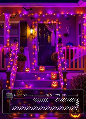 Brightown 4 Pack Solar Halloween Lights, 184FT 480 LED, Orange and Purple