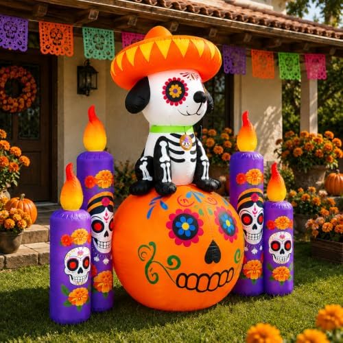 6 FT Halloween Decorations Outdoor Inflatable Dog with Pumpkin and Candles, D...