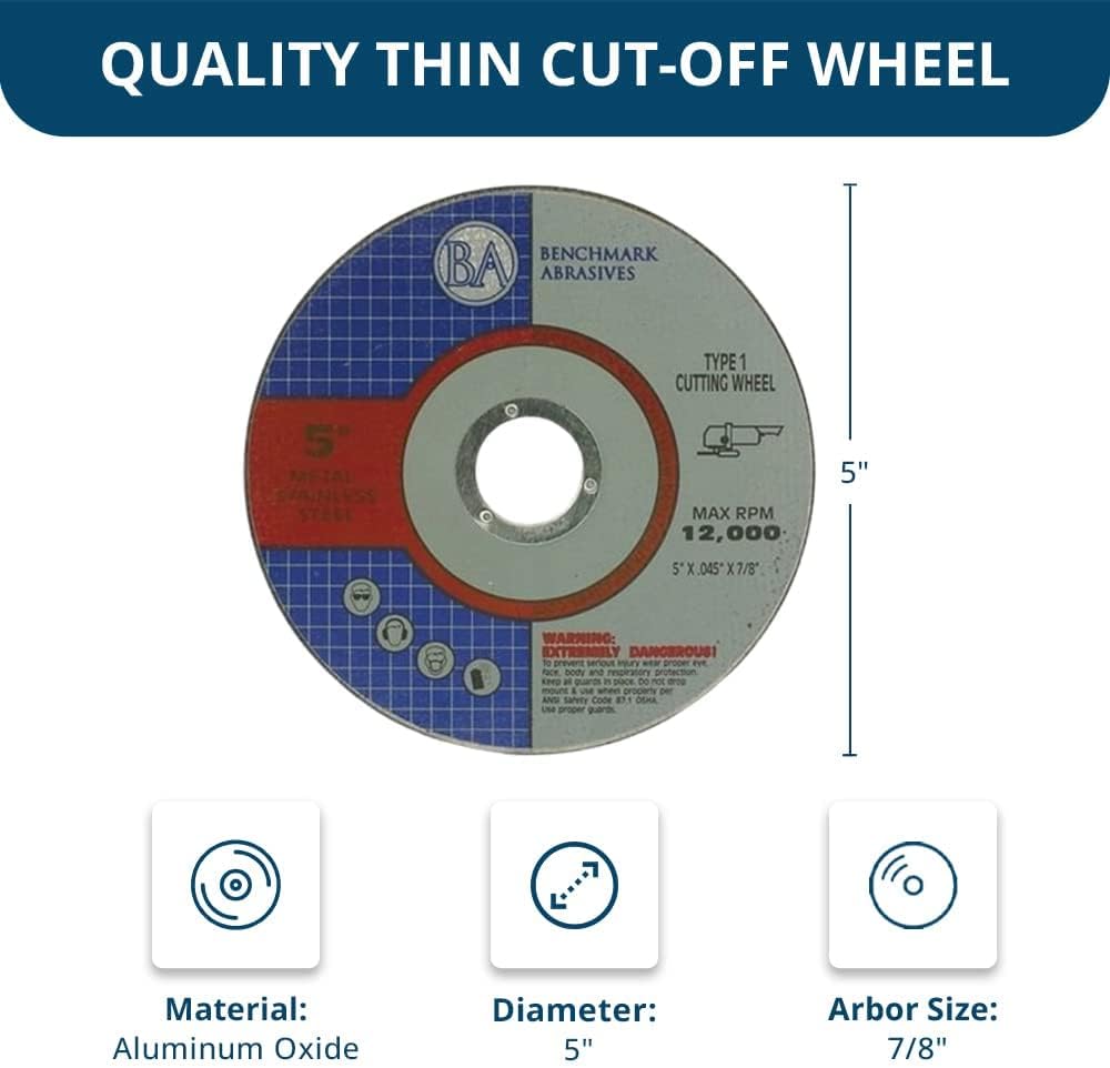 Benchmark Abrasives 5 Inch Aluminum Oxide Thin Type 1 Grinder Cut Off Wheels ...