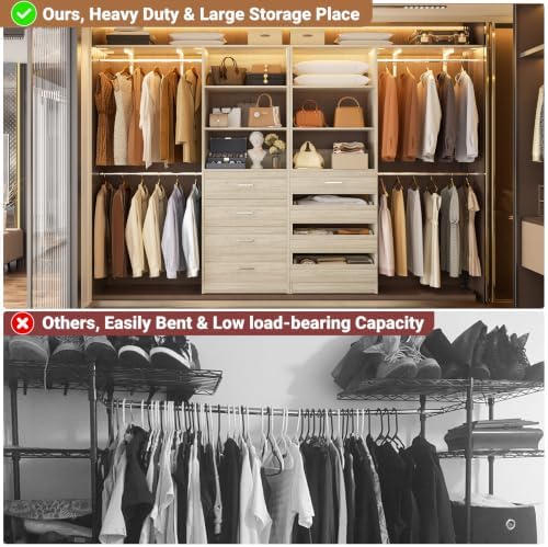 Aheaplus Closet System, Wood Closet Organizer System with 8 Drawers &4 Rods