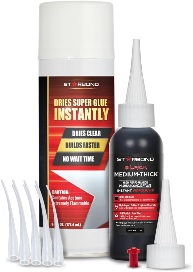 STARBOND 2 oz Black Medium-Thick Premium CA Glue, 6 oz Aerosol Accelerator Bu...