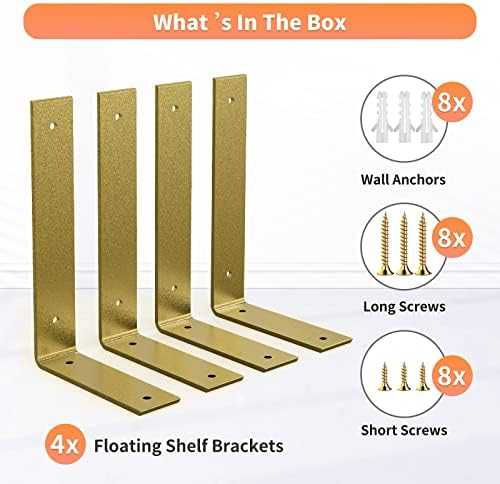 L Shelf Brackets 10 inch, Gold Heavy Duty Iron Shelf Brackets, Industrial Mod...