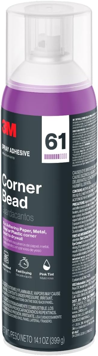 3M Corner Bead 61 Spray Adhesive, 14.1 oz. (Pack of 6), Low VOC, Quick Bond, ...