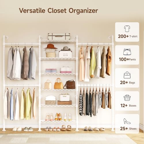 ONBRILL H3 Expandable Wall Mounted Closet System, Heavy Duty Clothing Rack