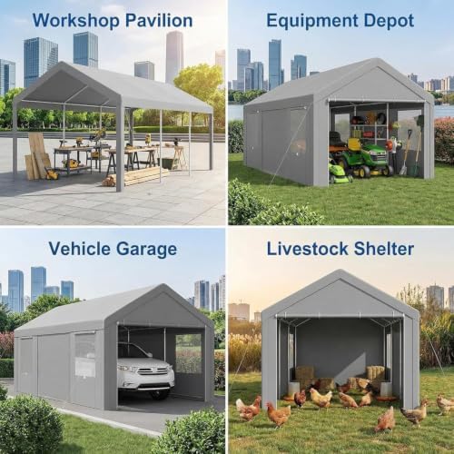 Tooluck 10x20 FT Heavy Duty Carport with Galvanized Frame，Gray