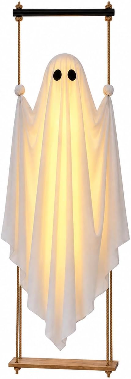 5FT Swinging Ghost Halloween Outdoor Decor with LED Lights Timer