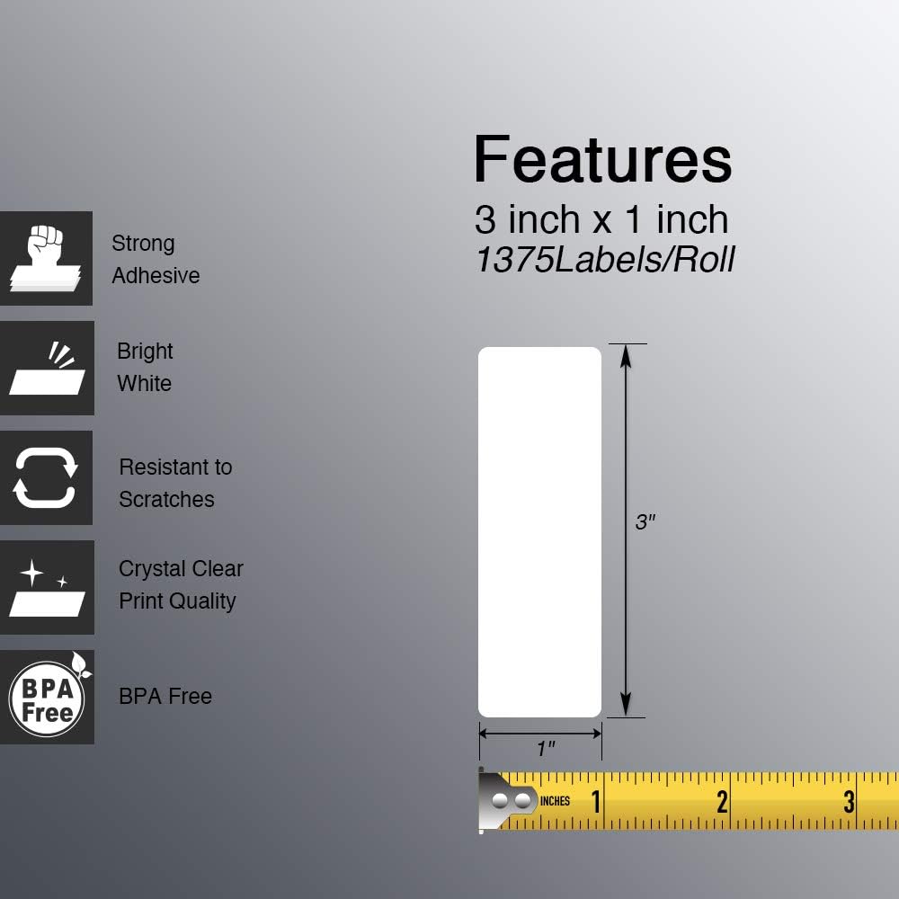 BETCKEY - 3" x 1" (76 mm x 25 mm) Thermal Labels, [10 Roll/13750 La...