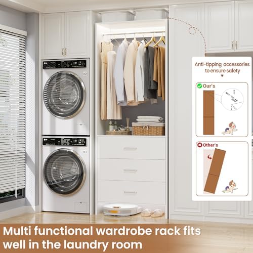 Aheaplus 1.8FT Closet System with Drawers, 21.5’’ Closet Organizer, White