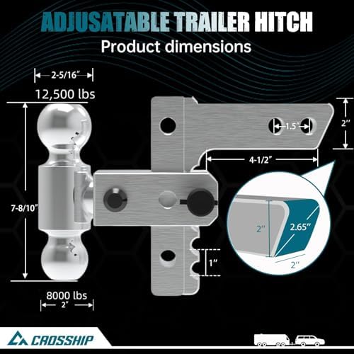 Adjustable Trailer Hitch - Heavy Duty Aluminum Drop Drawbar Hitch - Fits 2&qu...