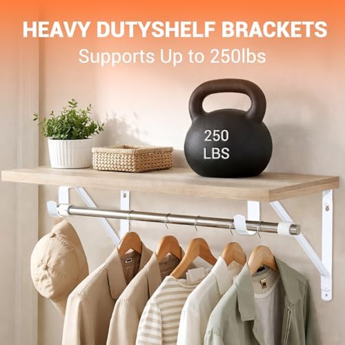 Closet Rod Brackets 11x9.5in, 8 Pack Closet Shelf Brackets, White