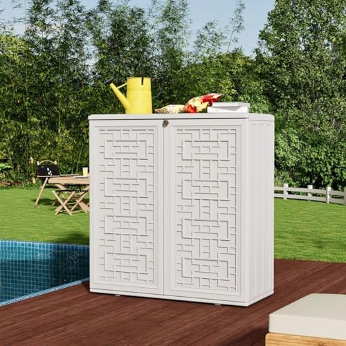 ZZM HDPE Outdoor Storage Shed, Outdoor Plastic Storage Cabinet, Horizontal Re...
