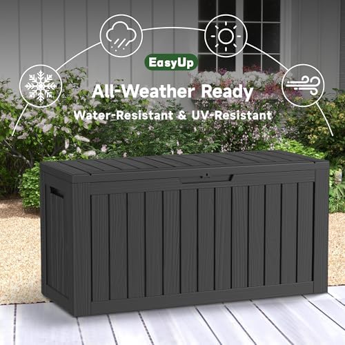 EasyUp 90 Gallon Outdoor Storage Box Waterproof, UV Resistant Resin Deck Box ...