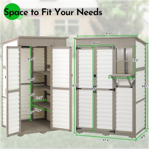 Large Outdoor Storage Cabinet with Dual-Zone Shelves, Garden Shed