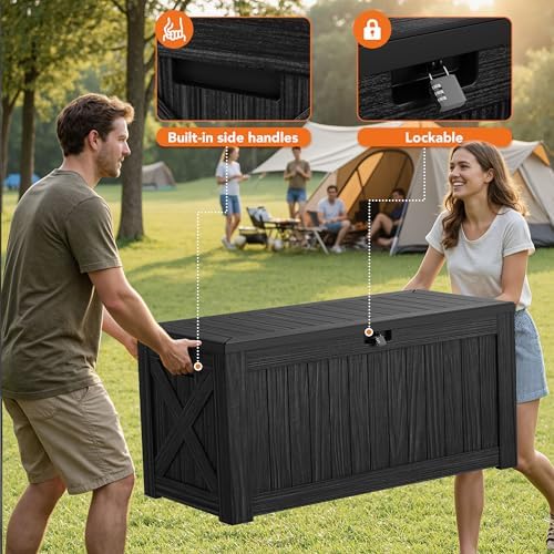 130 Gallon Deck Box Outdoor Indoor Waterproof Storage Box, Black