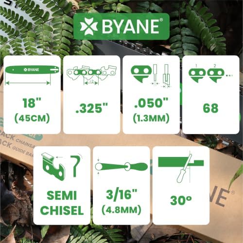 BYANE 18-Inch Carbide Chainsaw Chain .325" Pitch .050" Gauge 68 Dri...