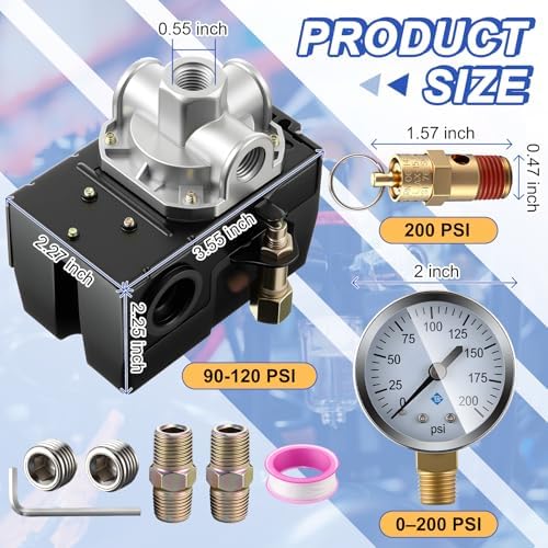 Dreyoo Air Compressor Pressure Switch, 90-120 PSI, 4 Port Plug Fitting Kit