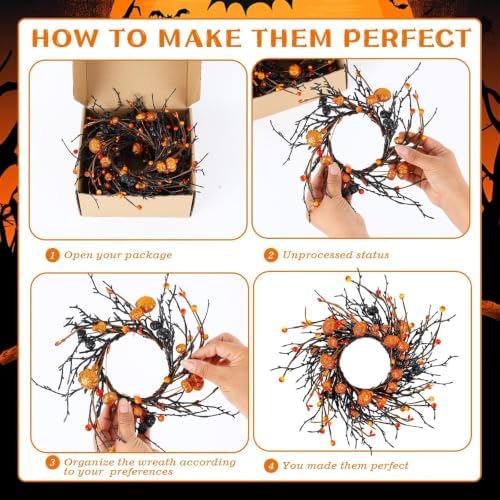 8 PCS Mini Halloween Candle Rings Berry Pumpkin Wreath for Kitchen Cabinet