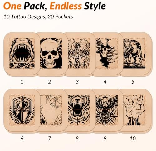 20 Pack/10 Designs Tandem Mobi Adhesive Sleeve, Upgraded Pocket Tattoo Lion