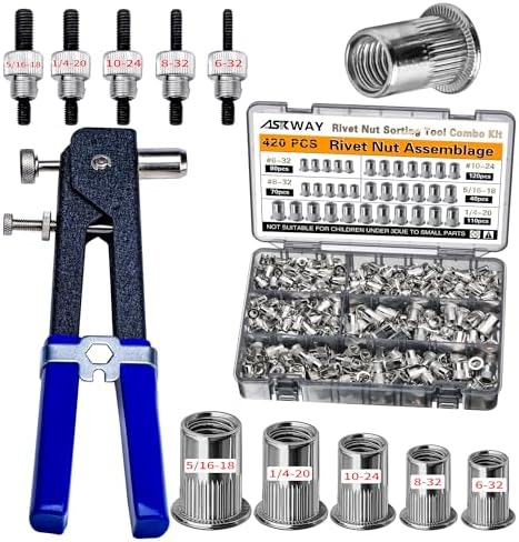 SAE Rivet Nut Tool 420pcs Imperial Carbon Steel Rivet Nut Tool Kit, （5/16-18、...
