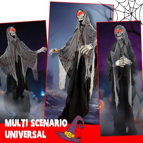 Halloween Skeleton With LED Red Glowing Eyes, Sound & Touch Activated Mot...