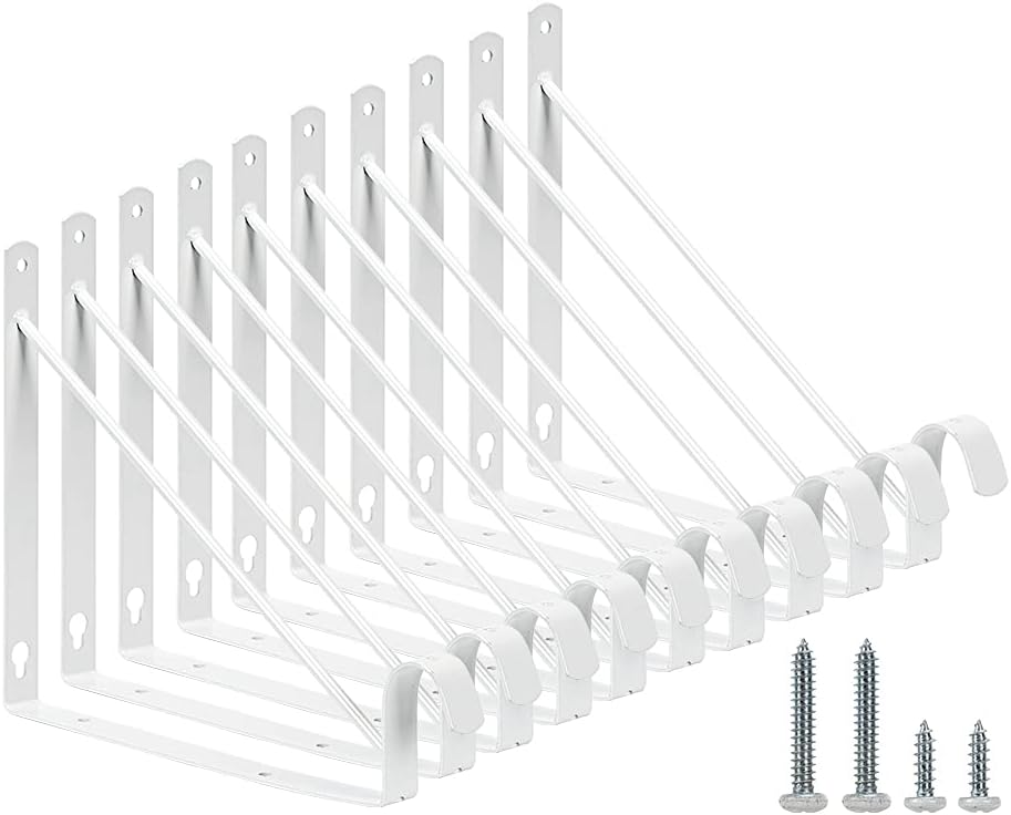 Closet Rod Brackets 10x11in, 10 Pack Closet Shelf Brackets, White