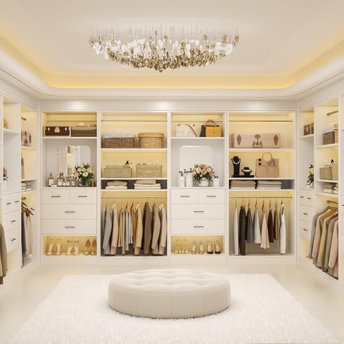 Unikito 61" Closet System, Heavy Duty Wood Closet Organizer with 2 Hangi...