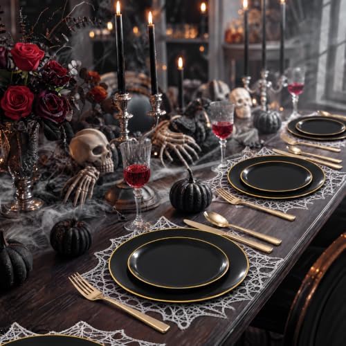 KIRE 100PCS Black and Gold Plates - Black Plastic Plates Disposable with Gold...