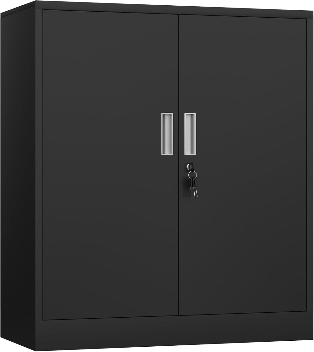 Metal Storage Cabinet with Locking Doors, Adjustable Shelves, Black