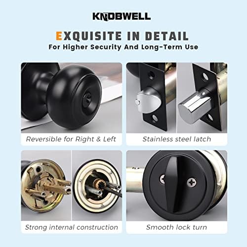 KNOBWELL 3 Pack Keyed Alike Entry Door Knobs and Single Cylinder Deadbolt Loc...