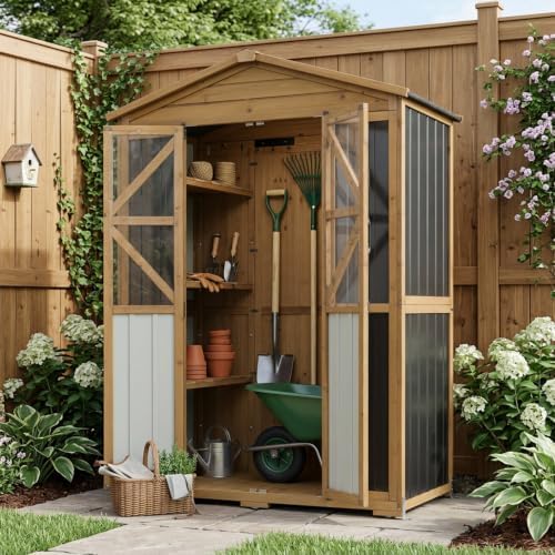 Outdoor Storage Cabinet, Weatherproof Garden Shed with 6 Shelves for Tools