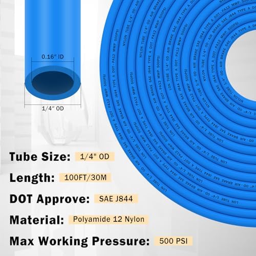 CheeMuii 37Pcs 1/4 Brass DOT Air Line Fittings with 100FT 1/4" DOT Air Line