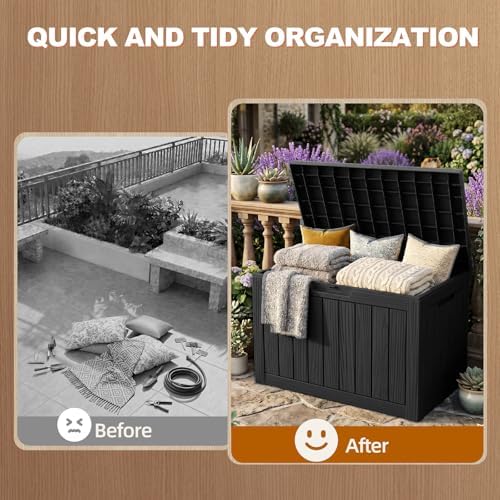 EFU Outdoor Storage Box 60 Gallon Deck Box, Waterproof Resin, Black