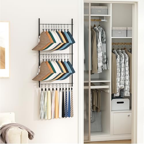 HapiRm Over Door Hat Rack - 3 Tier Wall Mounted Hat Organizer with 30 Movable...