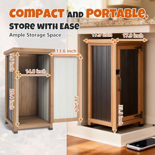 Small Outdoor Storage Cabinet, Wood & Metal Storage Shed with Weatherproo...