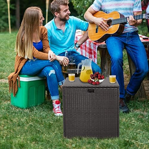 HAPPYGRILL Outdoor Storage Deck Box, 72 Gallon Square Wicker Patio Rattan Sto...