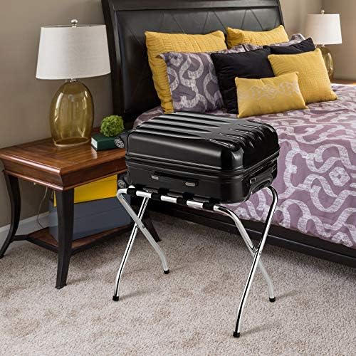 Tangkula Chrome Luggage Rack for Guest Room, No Assembly Required, Folding Me...
