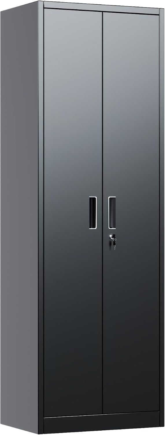 24"W Slim Metal Garage Storage Cabinet, Black