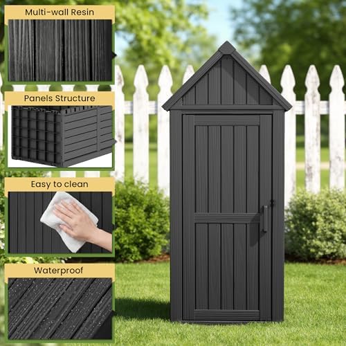 Fancyango Outdoor Resin Storage Cabinet Sturdy All-Weather Shed with Removabl...