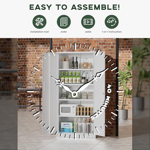 Greenvelly White Metal Storage Cabinet for Garage, 72” Steel Locking Cabinet ...