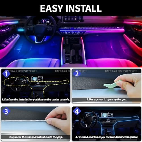 Ambient Lighting Car Led Lights Interior with APP, USB Powered Acrylic Neon F...
