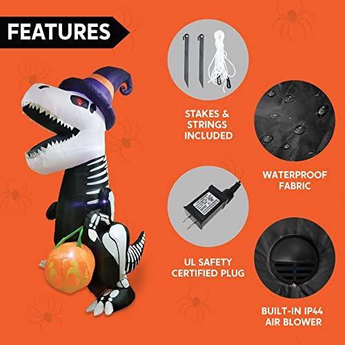 Joiedomi 8 FT Halloween Inflatable Skeleton Dinosaur with Pumpkin & Built...
