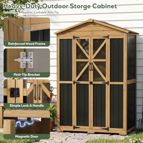 Outdoor Storage Cabinet, Weatherproof Garden Shed with 6 Shelves for Tools