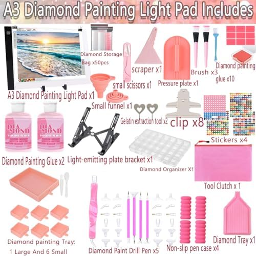 XEUZK All-Inclusive Diamond Art Accessories Kit with A3 DiamondPainting Light...